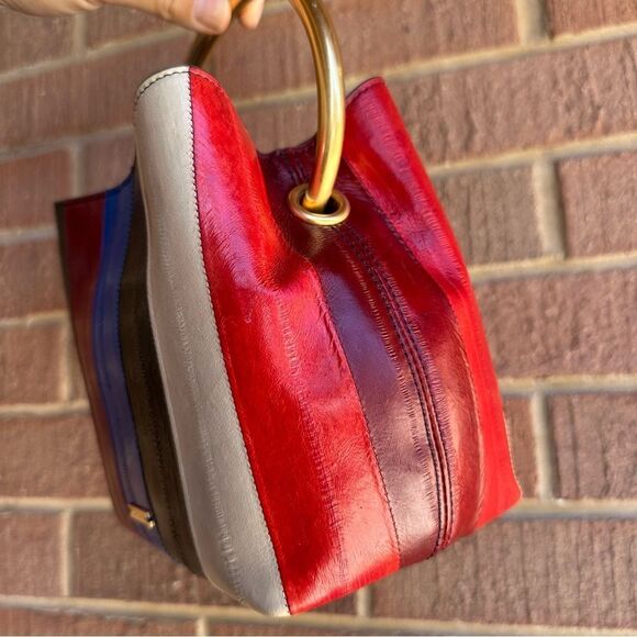 TORY BURCH Sydney Patchwork Eel Leather Bucket Bag In Multi - Picture 9 of 15